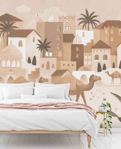 mural de camello personalizado llamado Desert Dreams Monochrome de la colección Oliver Robins