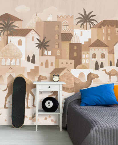 custom camel mural called Desert Dreams Monochrome from the Oliver Robins collection