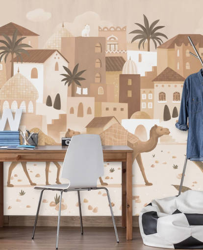 op maat gemaakte kamelenmuurschildering genaamd Desert Dreams Monochrome uit de Oliver Robins-collectie op maat gemaakte kamelenmuurschildering genaamd Desert Dreams Monochrome uit de Oliver Robins-collectie