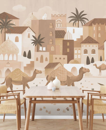 mural de camello personalizado llamado Desert Dreams Monochrome de la colección Oliver Robins