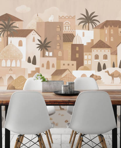 mural de camello personalizado llamado Desert Dreams Monochrome de la colección Oliver Robins