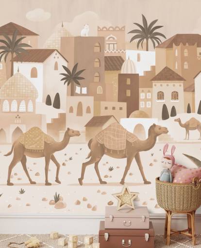 custom camel mural called Desert Dreams Monochrome from the Oliver Robins collection