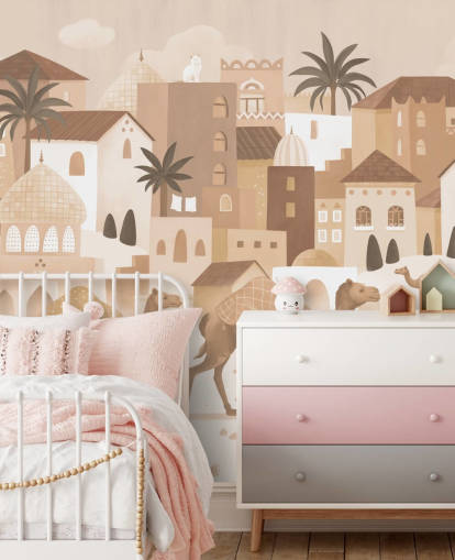 murale personalizzato a forma di cammello chiamato Desert Dreams Monochrome della collezione Oliver Robins