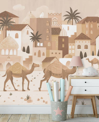 peinture murale camel personnalisée appelée Desert Dreams Monochrome de la collection Oliver Robins