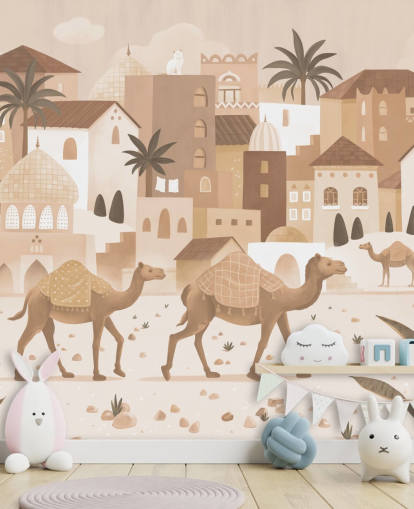 custom camel mural called Desert Dreams Monochrome from the Oliver Robins collection
