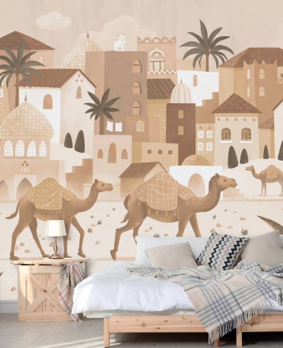 custom camel mural called Desert Dreams Monochrome from the Oliver Robins collection
