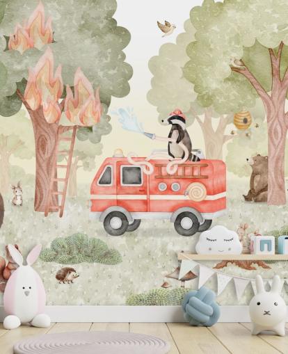 fresque forestière personnalisée pour enfants appelée Forest Firefighter de la collection Oliver Robins fresque forestière personnalisée pour enfants appelée Forest Firefighter de la collection Oliver Robins