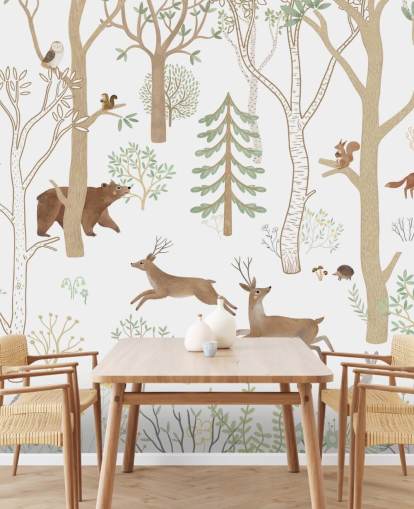 individuelles Wald-Wandbild für Kinder namens Frisky Forest Green aus der Oliver Robins-Kollektion