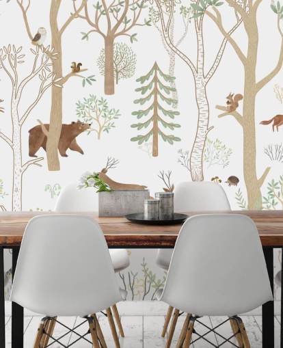 custom kids forest mural called Frisky Forest Green from the Oliver Robins collection