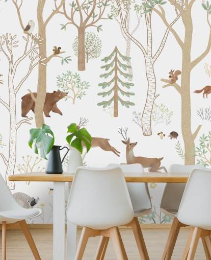custom kids forest mural called Frisky Forest Green from the Oliver Robins collection