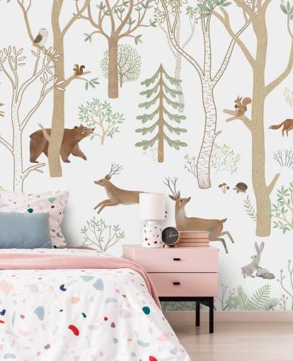 custom kids forest mural called Frisky Forest Green from the Oliver Robins collection custom kids forest mural called Frisky Forest Green from the Oliver Robins collection