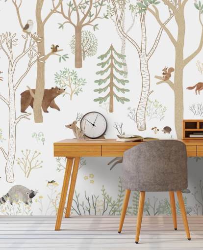 individuelles Wald-Wandbild für Kinder namens Frisky Forest Green aus der Oliver Robins-Kollektion