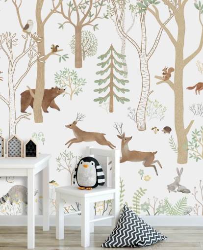 peinture murale personnalisée pour enfants appelée Frisky Forest Green de la collection Oliver Robins