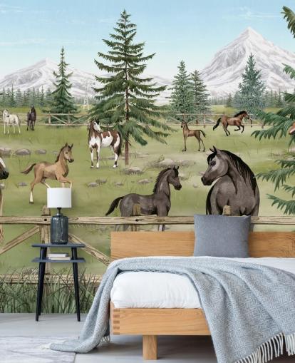 custom children's horse mural called Horse Haven from the Oliver Robins collection