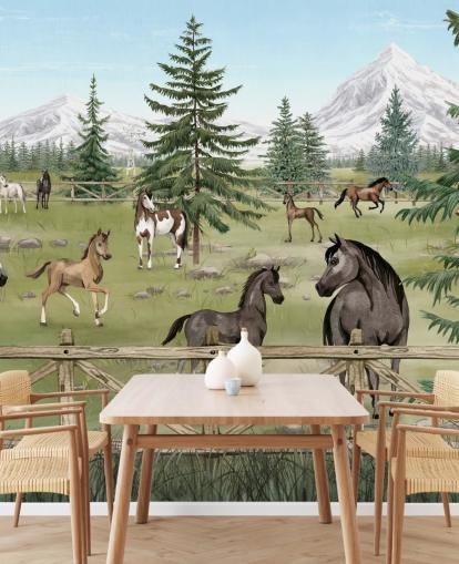 custom children's horse mural called Horse Haven from the Oliver Robins collection