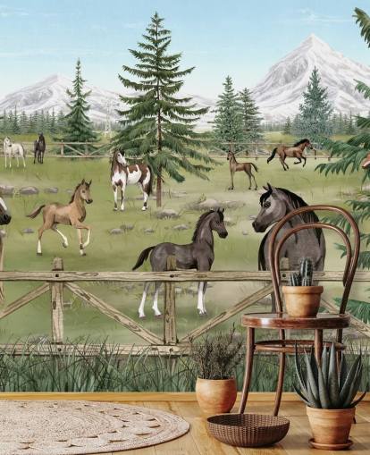 custom children's horse mural called Horse Haven from the Oliver Robins collection