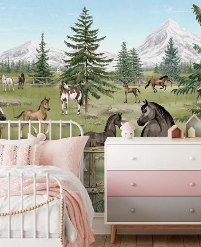 aangepaste muurschildering voor paarden voor kinderen genaamd Horse Haven uit de Oliver Robins-collectie