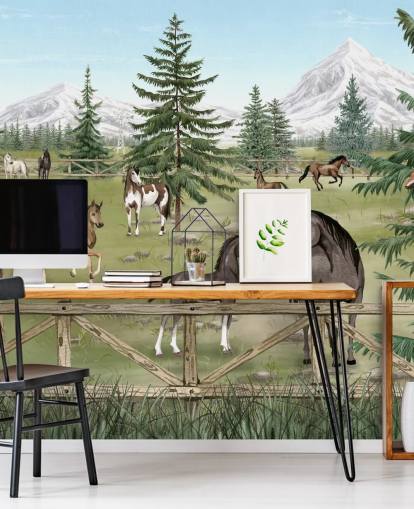 aangepaste muurschildering voor paarden voor kinderen genaamd Horse Haven uit de Oliver Robins-collectie