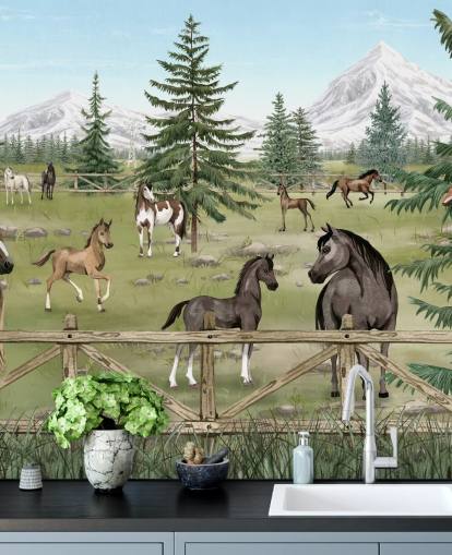 custom children's horse mural called Horse Haven from the Oliver Robins collection custom children's horse mural called Horse Haven from the Oliver Robins collection