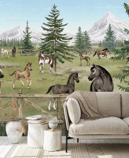 mural personalizado de caballos para niños llamado Horse Haven de la colección Oliver Robins mural personalizado de caballos para niños llamado Horse Haven de la colección Oliver Robins