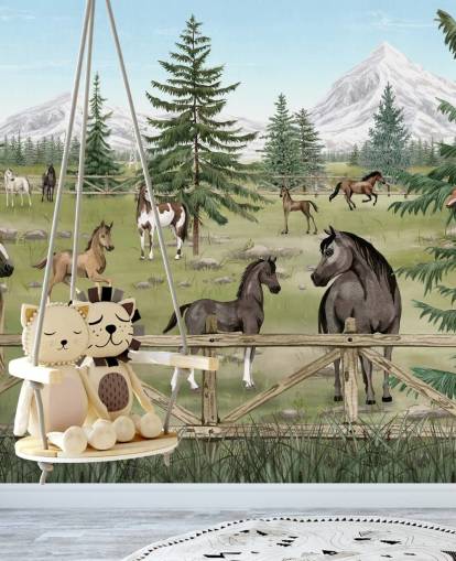 peinture murale personnalisée pour enfants appelée Horse Haven de la collection Oliver Robins peinture murale personnalisée pour enfants appelée Horse Haven de la collection Oliver Robins