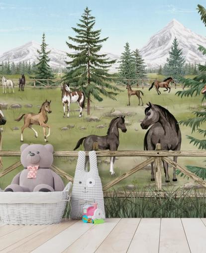 custom children's horse mural called Horse Haven from the Oliver Robins collection custom children's horse mural called Horse Haven from the Oliver Robins collection