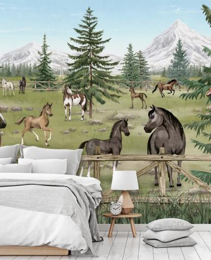 custom children's horse mural called Horse Haven from the Oliver Robins collection