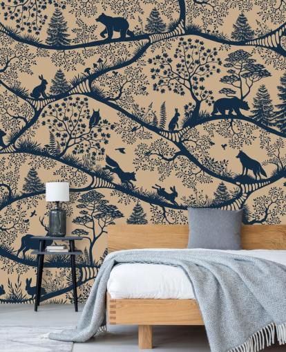 aanpasbare dierenmuurschildering genaamd Nordic Nature Beige Blue uit de Oliver Robins collectie
