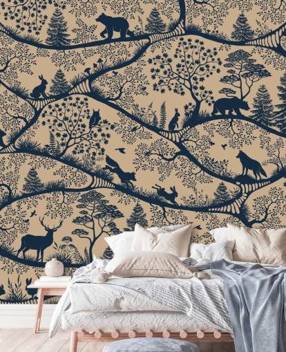 mural de animales personalizable llamado Nordic Nature Beige Blue de la colección Oliver Robins