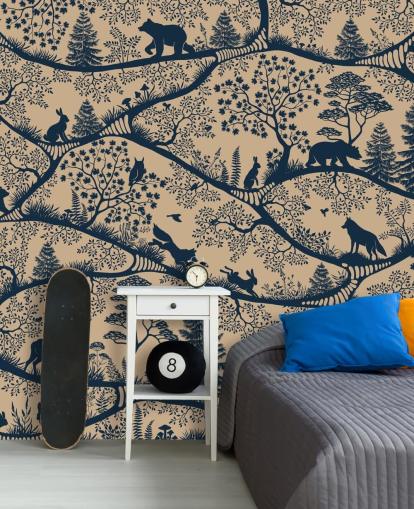 mural de animais personalizável chamado Nordic Nature Beige Blue da coleção Oliver Robins mural de animais personalizável chamado Nordic Nature Beige Blue da coleção Oliver Robins
