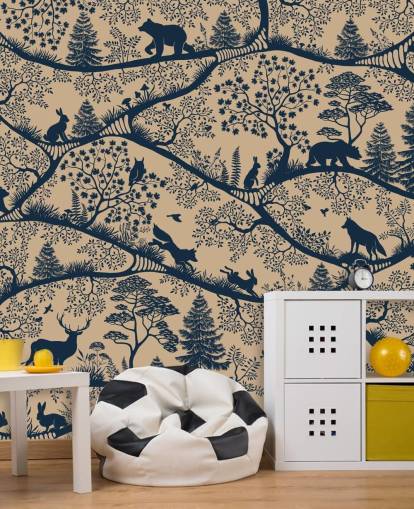 customisable animal mural called Nordic Nature Beige Blue from the Oliver Robins collection customisable animal mural called Nordic Nature Beige Blue from the Oliver Robins collection