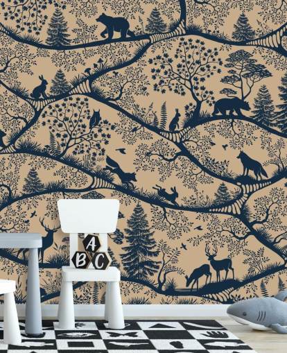 aanpasbare dierenmuurschildering genaamd Nordic Nature Beige Blue uit de Oliver Robins collectie aanpasbare dierenmuurschildering genaamd Nordic Nature Beige Blue uit de Oliver Robins collectie