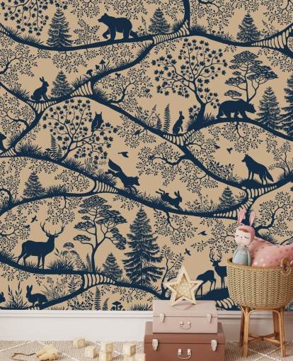 mural de animales personalizable llamado Nordic Nature Beige Blue de la colección Oliver Robins