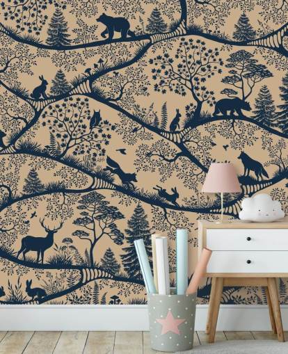 mural de animales personalizable llamado Nordic Nature Beige Blue de la colección Oliver Robins
