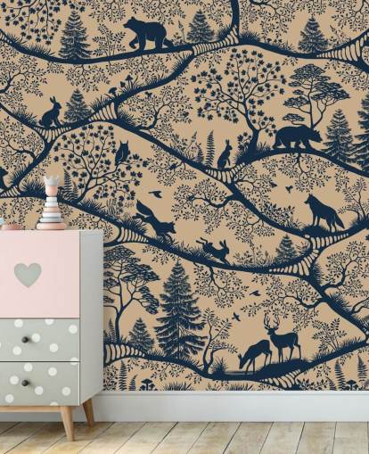 murale con animali personalizzabile chiamato Nordic Nature Beige Blue della collezione Oliver Robins murale con animali personalizzabile chiamato Nordic Nature Beige Blue della collezione Oliver Robins