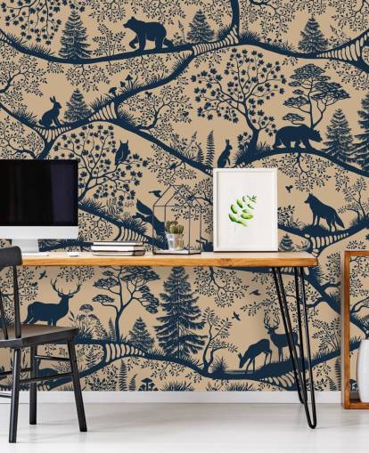 mural de animales personalizable llamado Nordic Nature Beige Blue de la colección Oliver Robins mural de animales personalizable llamado Nordic Nature Beige Blue de la colección Oliver Robins