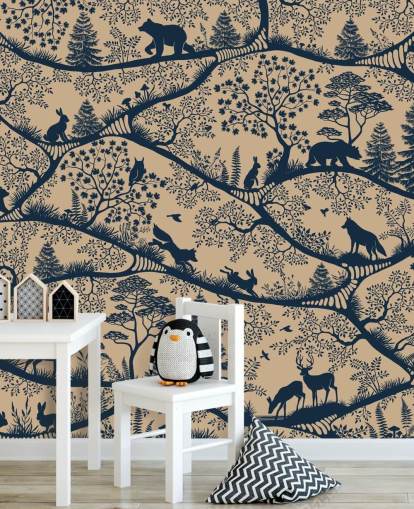 mural de animales personalizable llamado Nordic Nature Beige Blue de la colección Oliver Robins