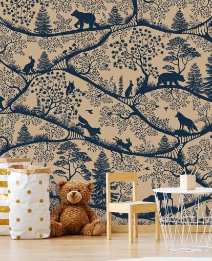 mural de animais personalizável chamado Nordic Nature Beige Blue da coleção Oliver Robins mural de animais personalizável chamado Nordic Nature Beige Blue da coleção Oliver Robins