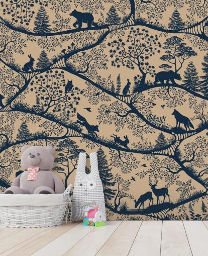 fresque animalière personnalisable appelée Nordic Nature Beige Blue de la collection Oliver Robins