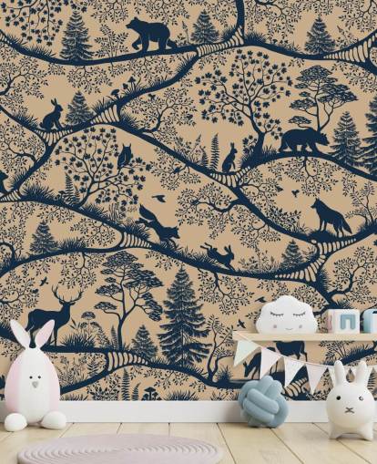 customisable animal mural called Nordic Nature Beige Blue from the Oliver Robins collection