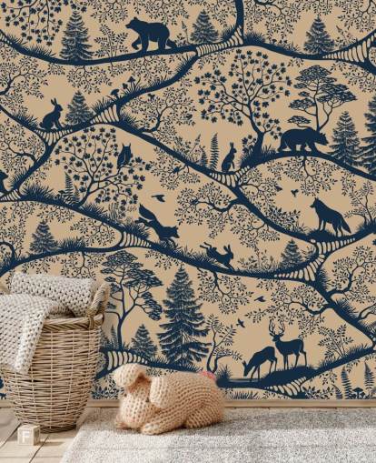 personalisierbares Tier-Wandbild namens Nordic Nature Beige Blue aus der Oliver Robins-Kollektion