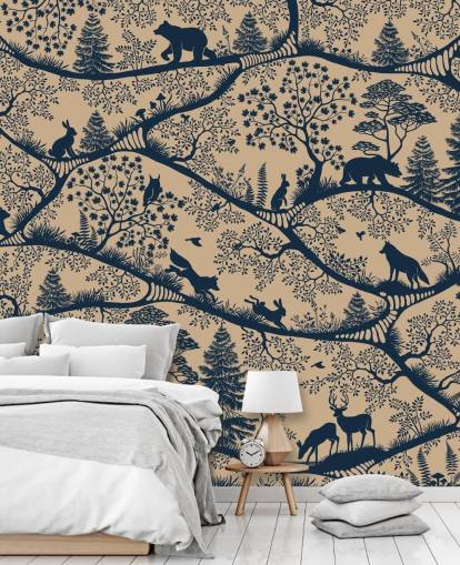 murale con animali personalizzabile chiamato Nordic Nature Beige Blue della collezione Oliver Robins