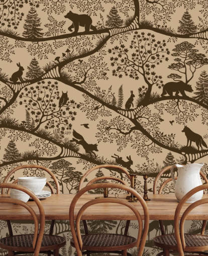 brown kids forest mural called Nordic Nature Beige Brown from the Oliver Robins collection
