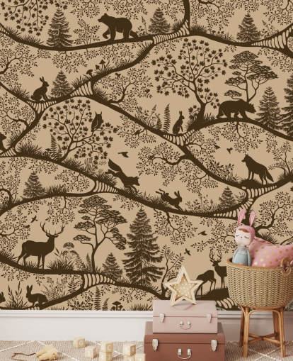 bruine bosmuurschildering voor kinderen genaamd Nordic Nature Beige Brown uit de Oliver Robins-collectie