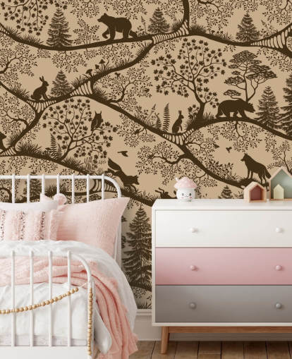braunes Wald-Wandbild für Kinder namens Nordic Nature Beige Brown aus der Oliver Robins-Kollektion