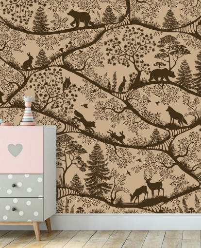 mural florestal marrom para crianças chamado Nordic Nature Beige Brown da coleção Oliver Robins