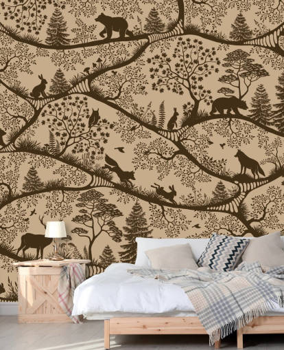 brown kids forest mural called Nordic Nature Beige Brown from the Oliver Robins collection