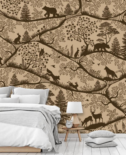 mural marrón de bosque para niños llamado Nordic Nature Beige Brown de la colección Oliver Robins