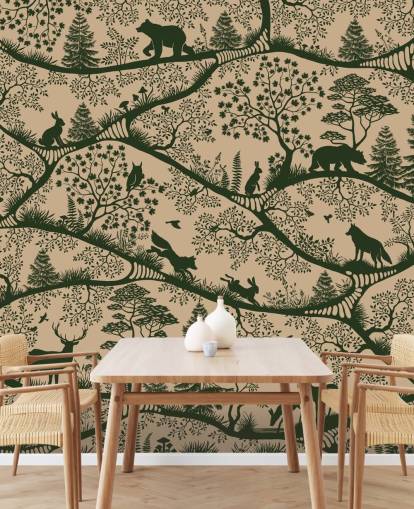 murale forestale beige e verde per bambini chiamato Nordic Nature Beige Green murale forestale beige e verde per bambini chiamato Nordic Nature Beige Green