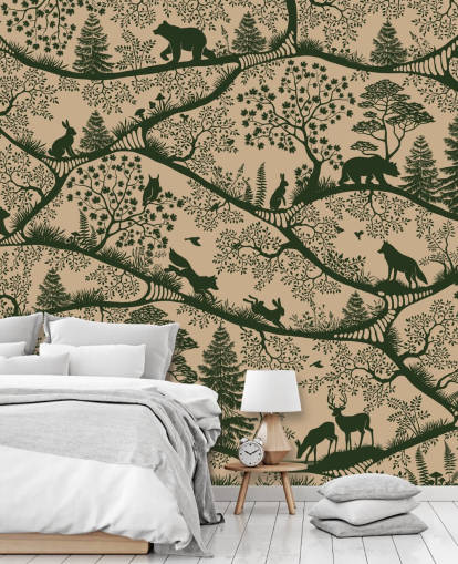 fresque forestière beige et verte pour enfants appelée Nordic Nature Beige Green